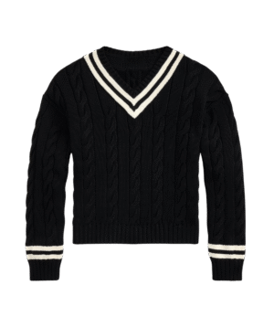 Collegiate Cable Knit V-Neck Sweater