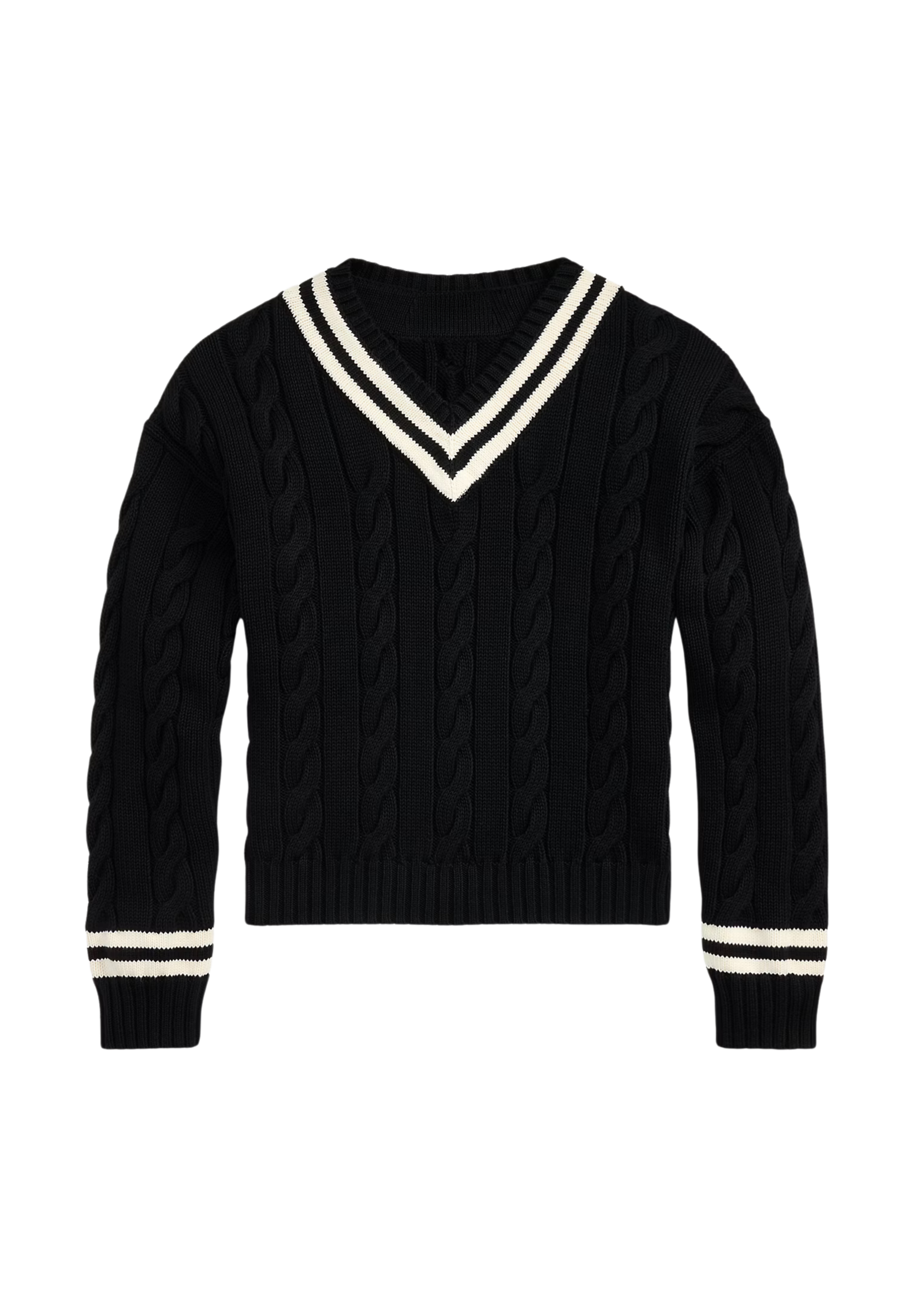 Collegiate Cable Knit V-Neck Sweater
