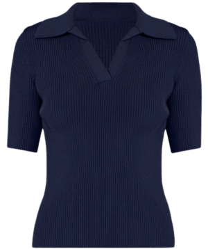 Rib Knit V-Neck Polo Top