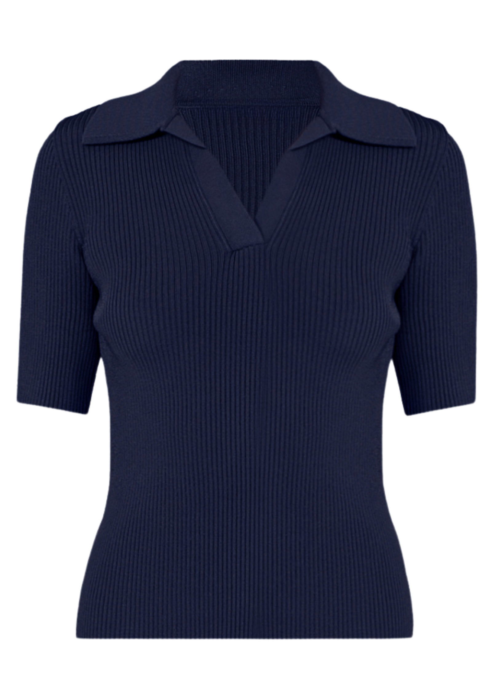 Rib Knit V-Neck Polo Top