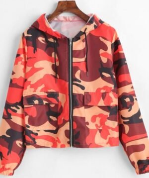 Bright Camo Print Zip-Up Hooded Jacket
