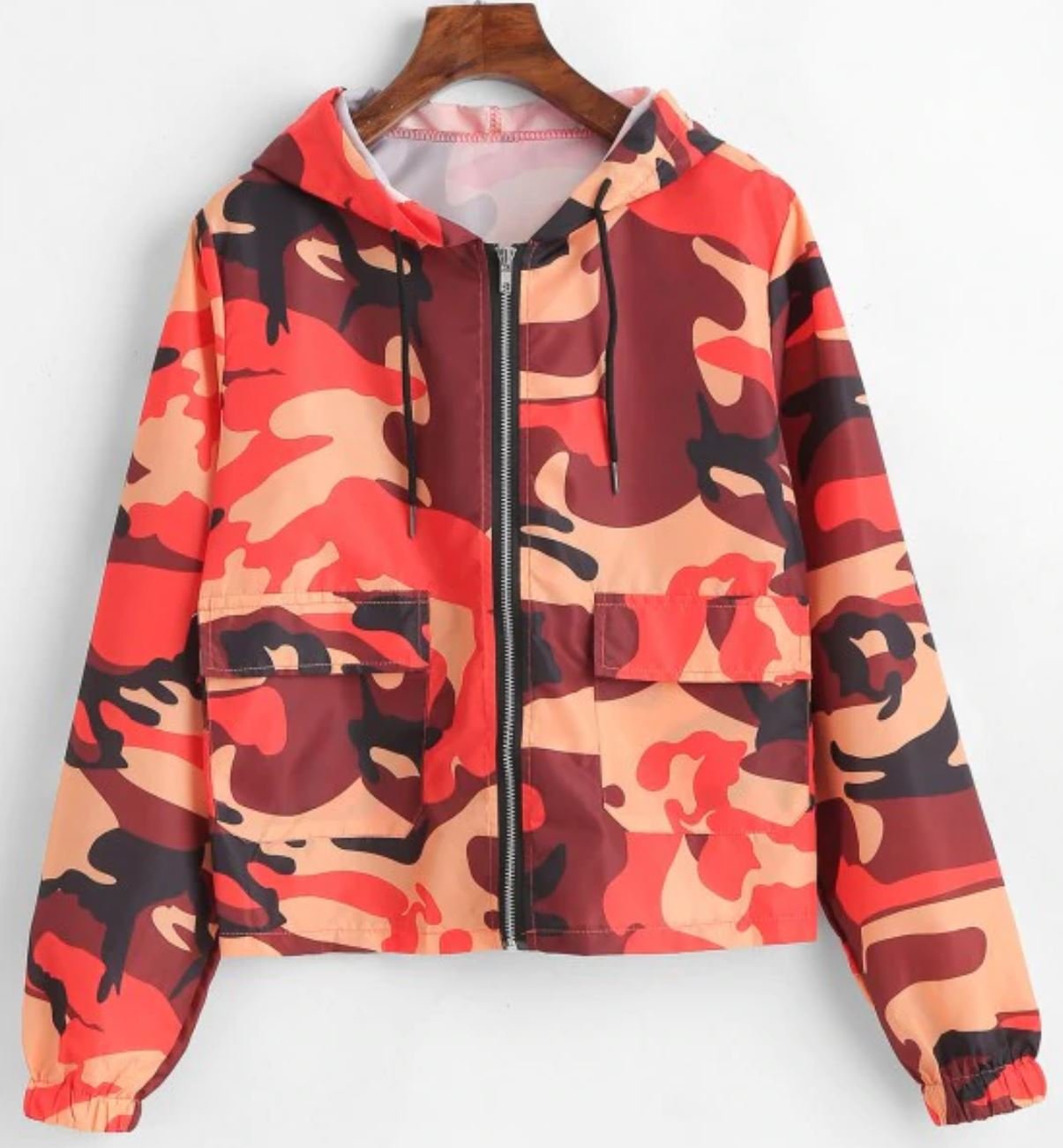 Bright Camo Print Zip-Up Hooded Jacket