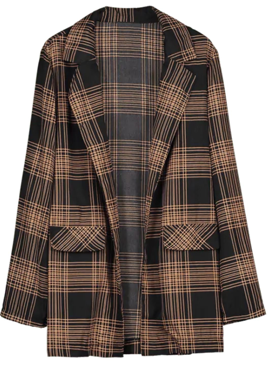 Open-Front Plaid Oversized Blazer