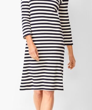 Striped Cotton Knit 3/4 Sleeve Dress