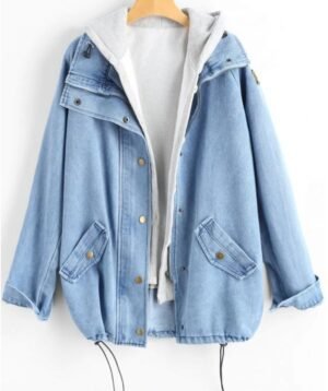 Light Wash Denim Jacket with Removable Hooded Insert