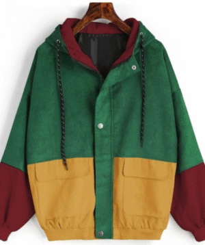 Color-Block Corduroy Hooded Jacket