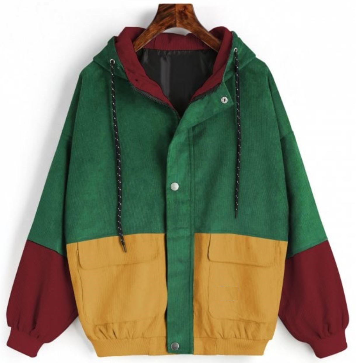 Color-Block Corduroy Hooded Jacket
