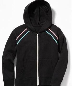 Slub Knit Full-Zip Hoodie with Stripe Detail