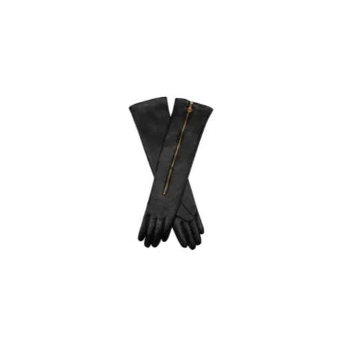 Black Leather Opera Gloves with Zipper